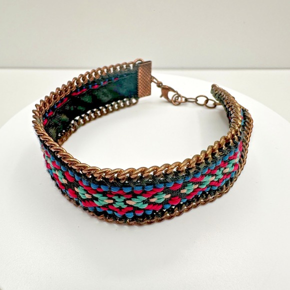 The Unbranded Brand Jewelry - Vintage 90s Bronze Tone Geometric Pattern Cuff Bracelet Chain Women's Jewelry